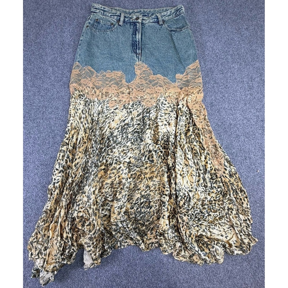 Newport News Jeanology  Collection Animal Print Denim Lace Skirt Women Size 12P